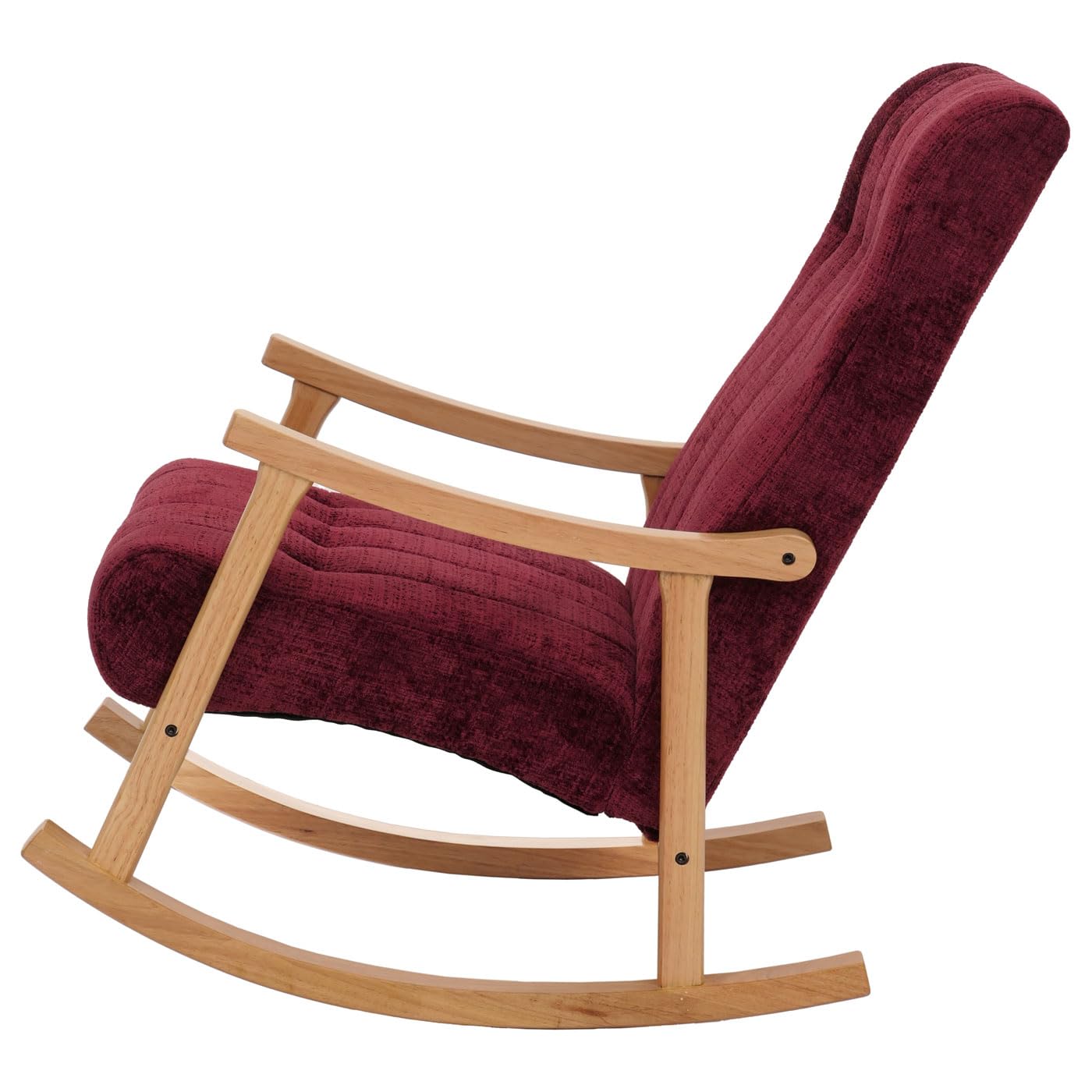 Mendler Schaukelstuhl HWC-K10, Relaxsessel, Holz FSC® Stoff/Textil Chenille (465g/m²) - Bordeaux, Gestell Natur