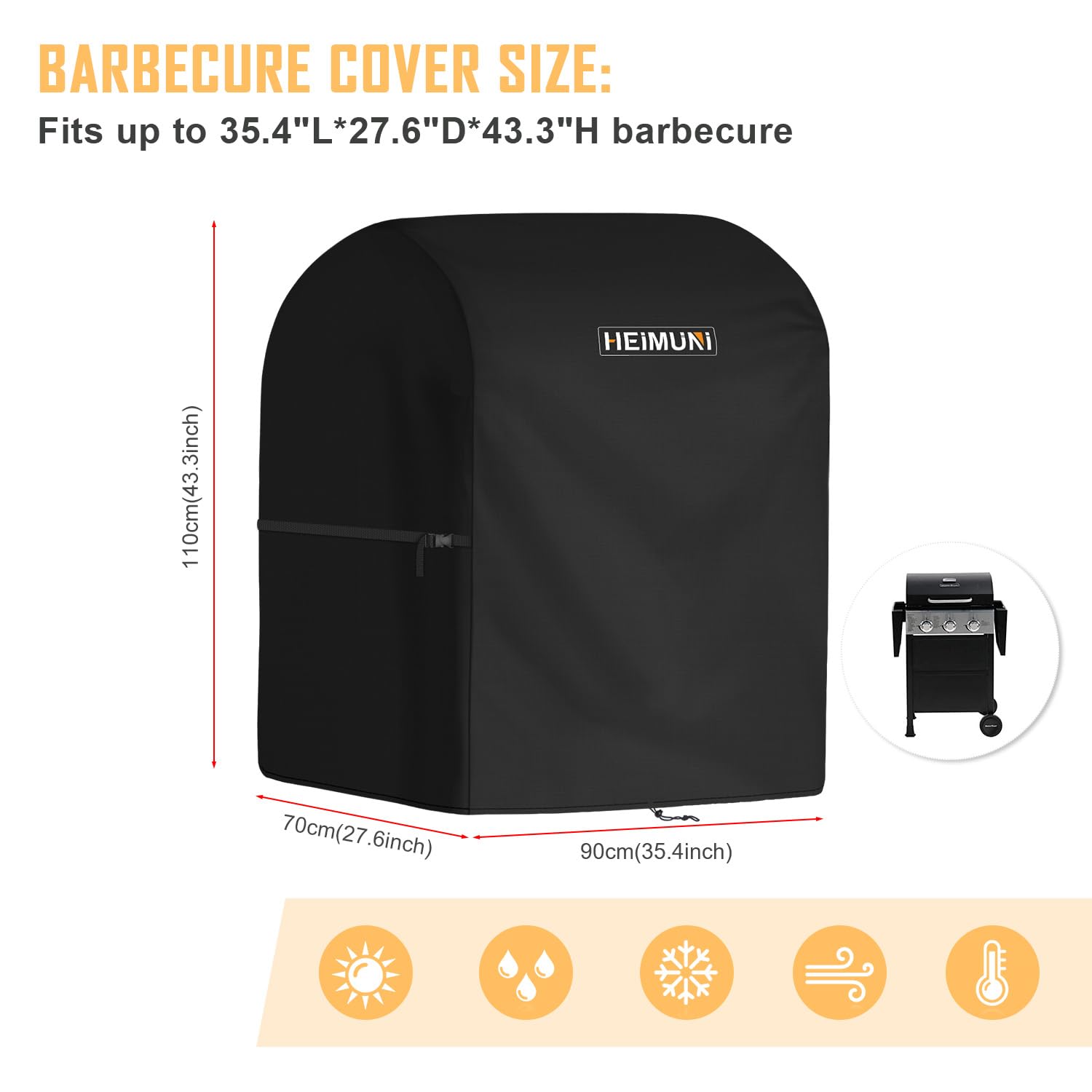 Funda Barbacoa Exterior, Funda para Barbacoa Weber Spirit 210, Funda Parrilla Exterior Impermeable Cubierta de Barbacoa para Weber Spirit E-210 con Caballete Lateral Plegable (90x70x110cm) - 3