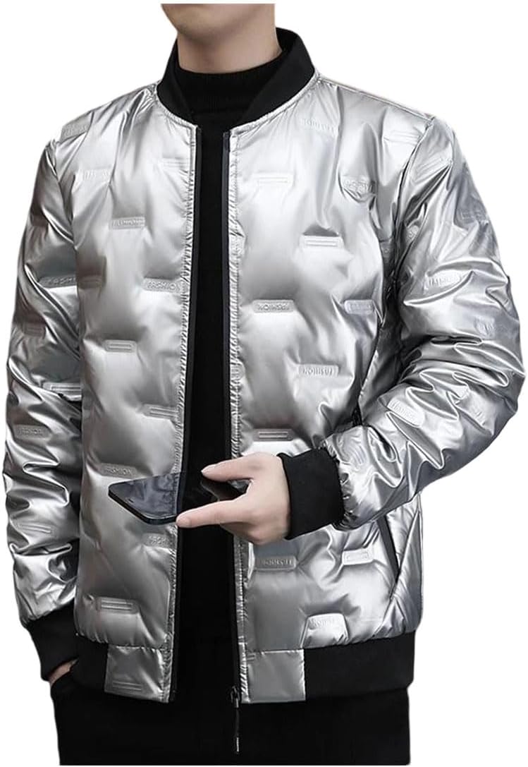 Men's Winter Glossy Windproof Warm White Duck Down Parka Casual Lightweight Jacket Coat