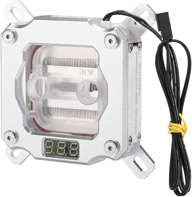 Bewinner Computer CPU Water Cooling Block for CPU Waterblock with Temperature Display Copper + PMMA + Anode Aluminum Cooling Block for Computer CPU