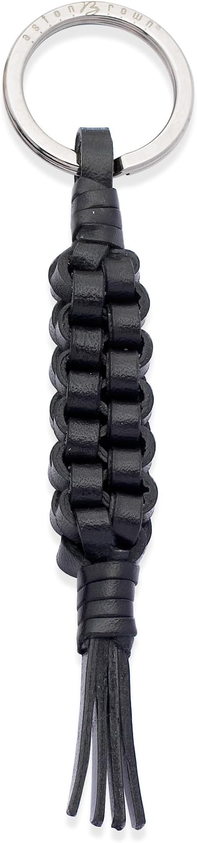 Aston Brown Box-Plaited Leather Keyring - Black