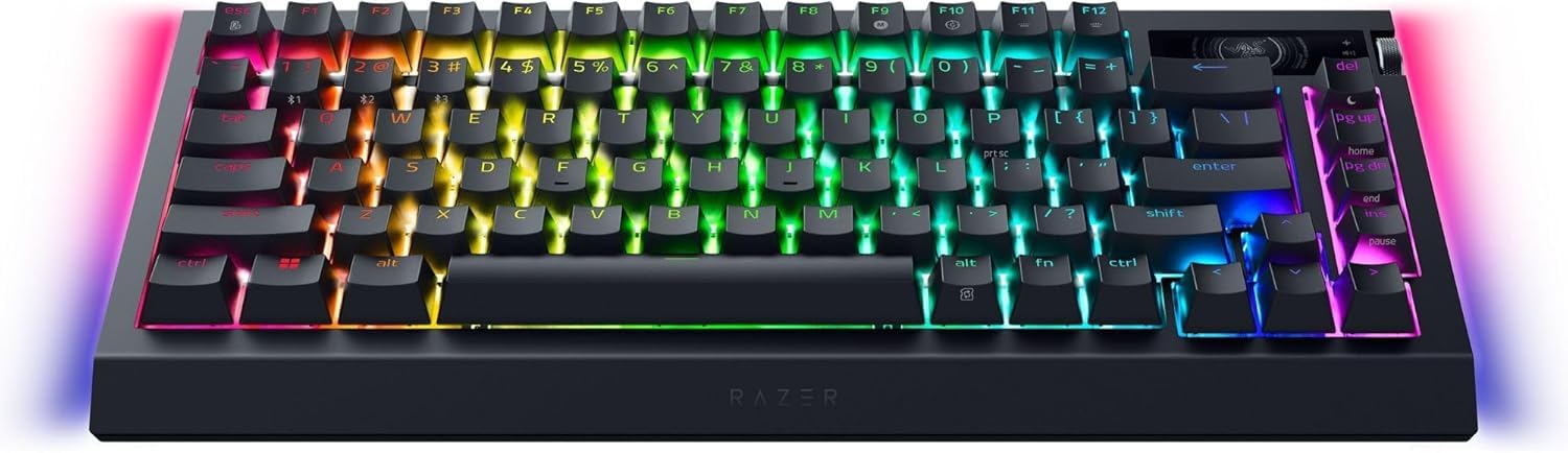 Razer BlackWidow V4 Pro 75% - Teclado de Juego inalámbrico Intercambiable en Caliente - Pantalla OLED (dial de comandos, 4K Hz y conectividad Bluetooth, reposamanos magnético) Diseño US | Negro