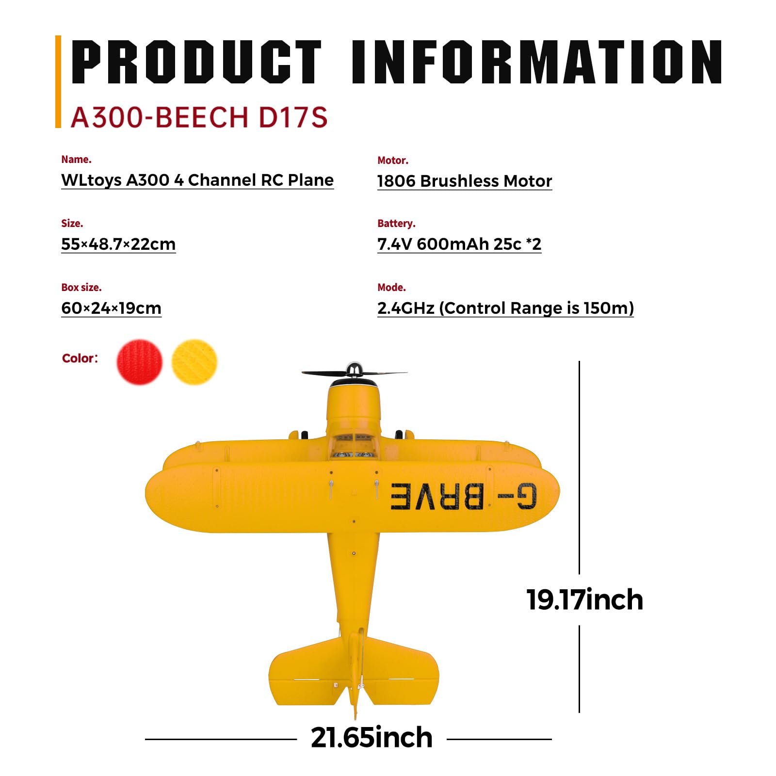 Buy CKYSCHN WLtoys A300 4-Ch RC Plane, Beechcraft D-17 RC