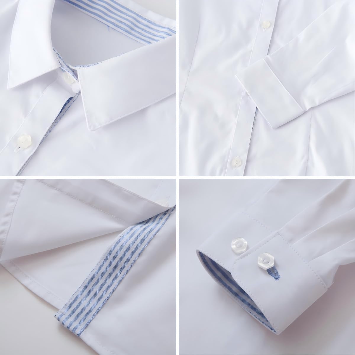 eton kidd Girls Cotton Oxford Long Sleeve Shirt Stripe Placket Square Collar Pearl Style Buttons - Image 5