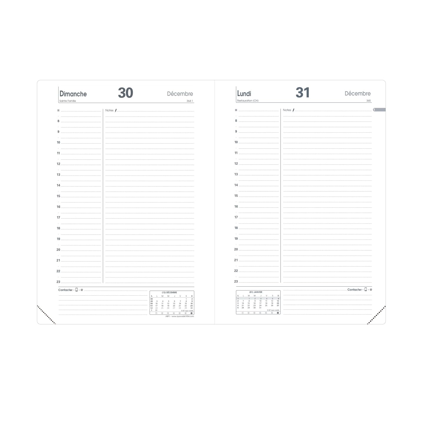 Agenda Quo Vadis Président 2025 - Semainier, 21x27cm, Papier Clairefontaine | Décembre à Décembre