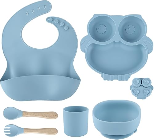 ufengke Juego de 6 piezas de silicona para alimentar al bebé, plato de silicona, cuchara y tenedor para niños pequeños, juego de suministros de