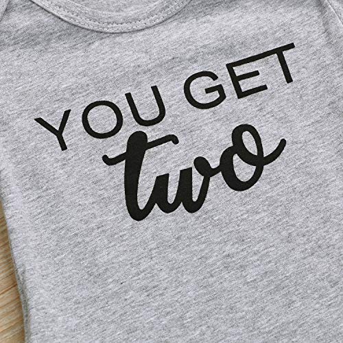 Mini honey 2Pcs Infant Twins Baby Boys Girls Short Sleeve Letter Print Romper Bodysuit Summer Outfit Clothes (0-3 Months, Gray)