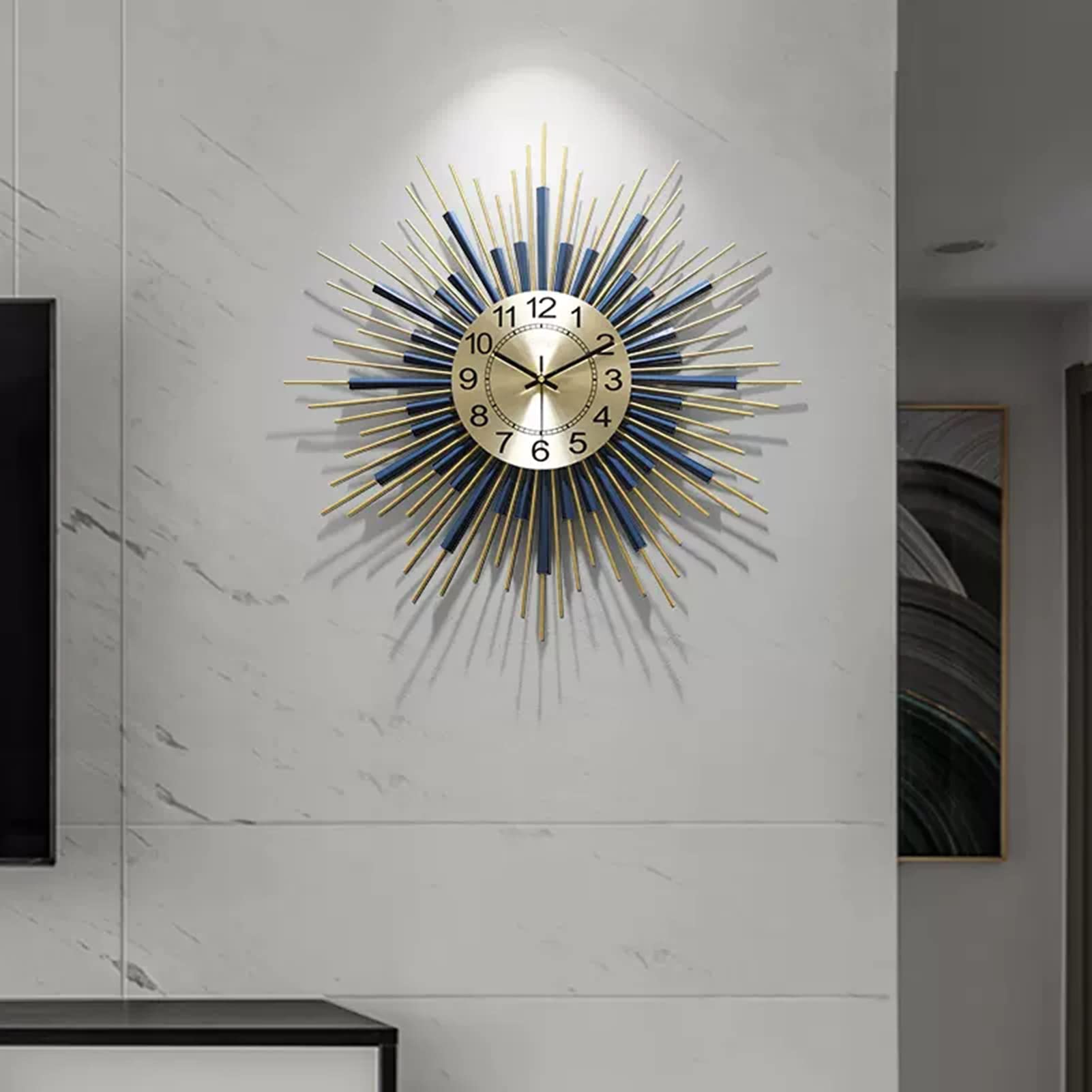 MYUYEE Metal Round Wall Clock, Modern Living Room ation Clock, Silent Non-Ticking Battery Operated Quartz Clock,58cm,58cm (58cm)
