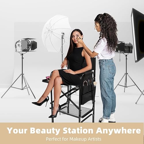 Miniatura 3 de Silla alta de directores, silla de maquillaje plegable con bolsas de almacenamiento plegables de mesa para artistas de maquillaje para guardar