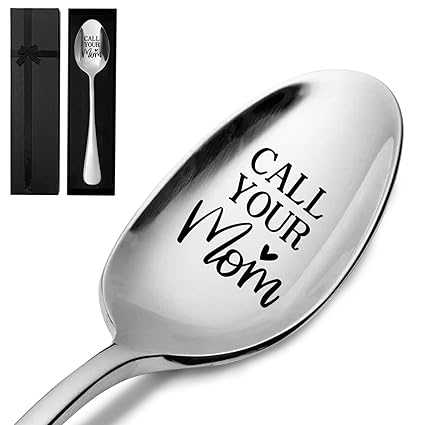 Call Your Mom,Funny Engraved Stainless Spoon,Coffee/Tea/Ice Cream/Dessert/Cereal Spoon for Women Men,Freshman Gift, Student Spoon,Daughter/Son Spoon Gifts(With Gift Box)