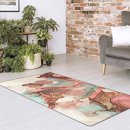 Bilderwelten Waschbarer Teppich Vintage rutschfest Gold Aquarell Rosé Läufer Wohnzimmer...
