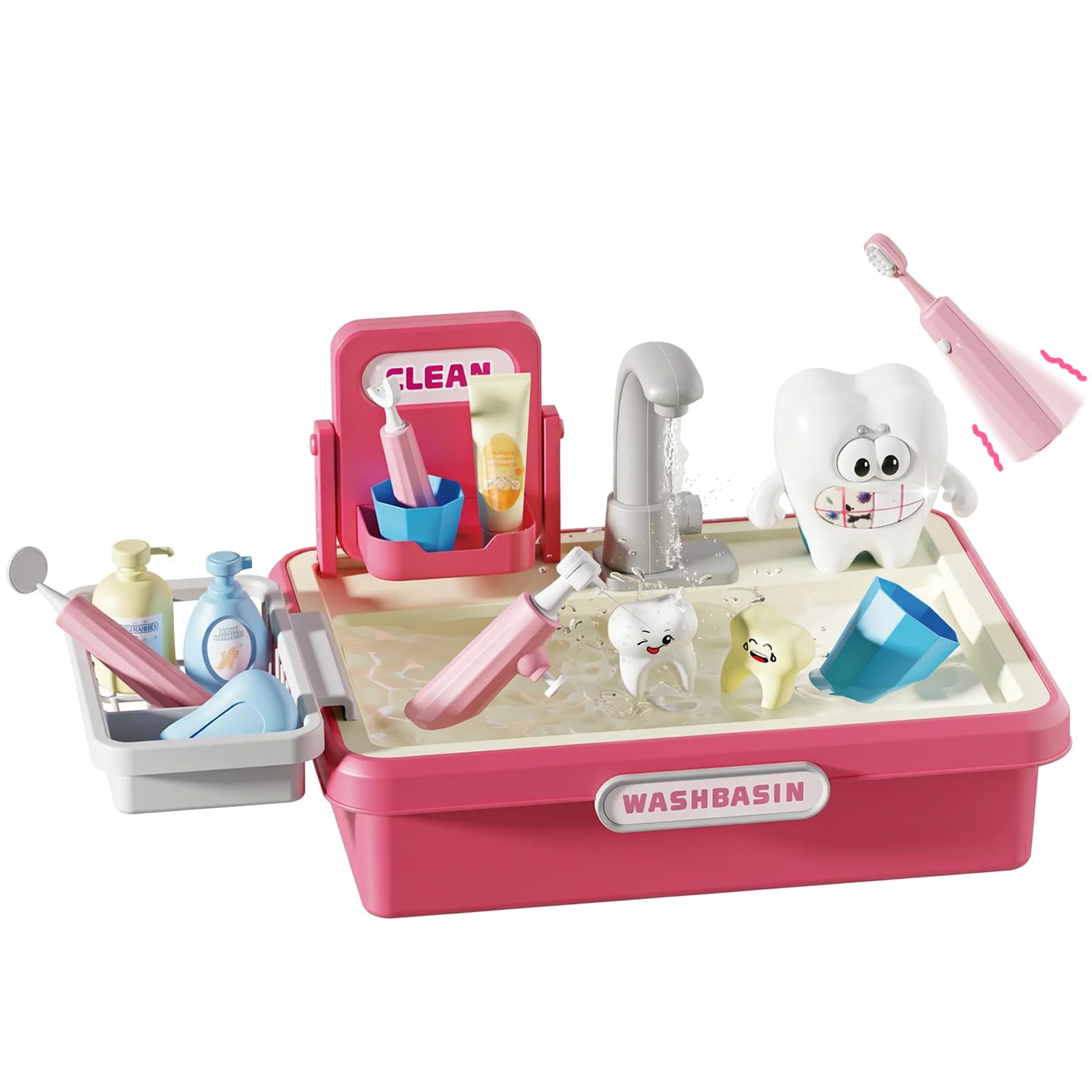 Yosamy Kids Dentist Play Sink, Running Water Pretend Teeth Brushing Toy