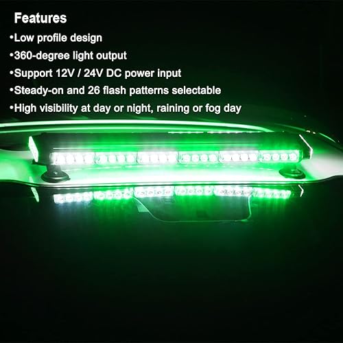 Miniatura 2 de WOWTOU Barra de luz estroboscópica de emergencia blanca verde 56 LED intermitente para vehículos camiones, luces de baliza de advertencia magnética