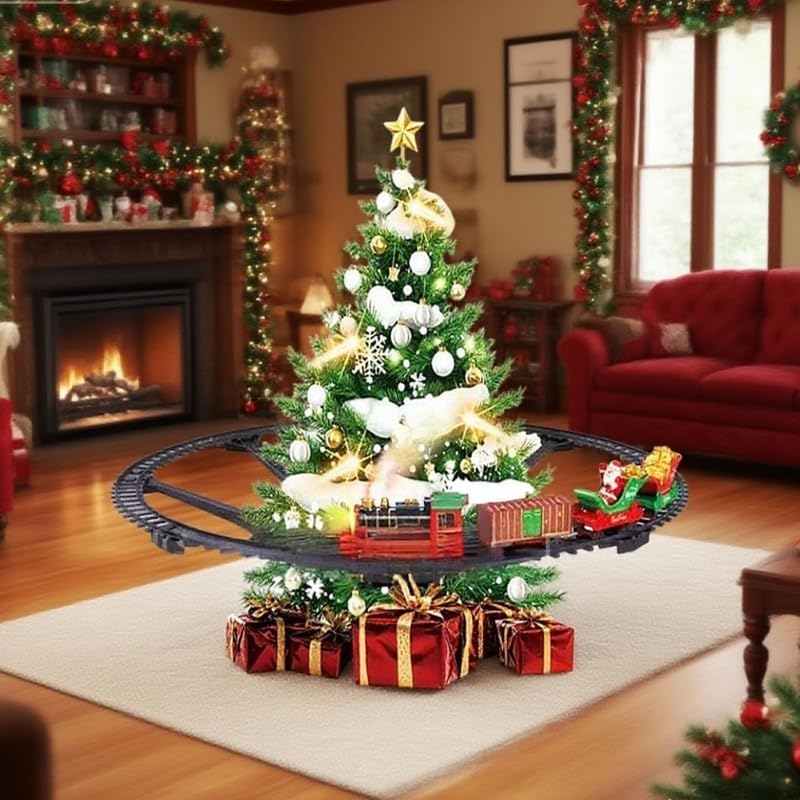 Miniatura 4 de Juego de tren de Navidad colgante, tren de juguete bajo el árbol con niebla, melodías y luces, 2 modos, juguetes de Navidad regalo con Papá Noel,