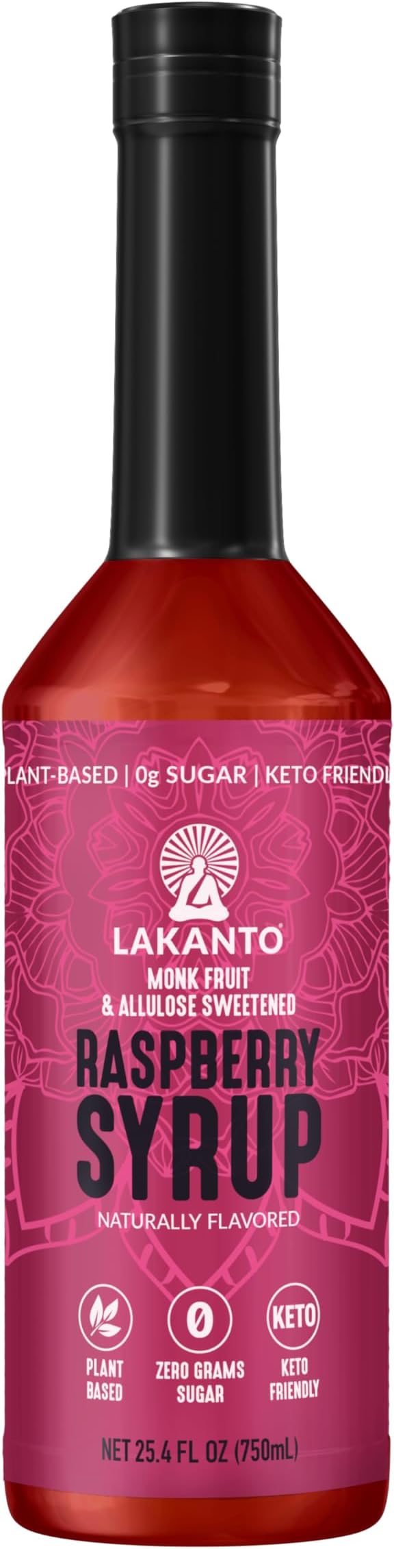 Lakanto Simple Flavoring Syrup - Monk Fruit Sweetener with Allulose, Perfect for Coffee, Tea, Cocktails, Snow Cones, Sodas, Other Drinks, Keto, Vegan (Raspberry - 25.4 fl oz)