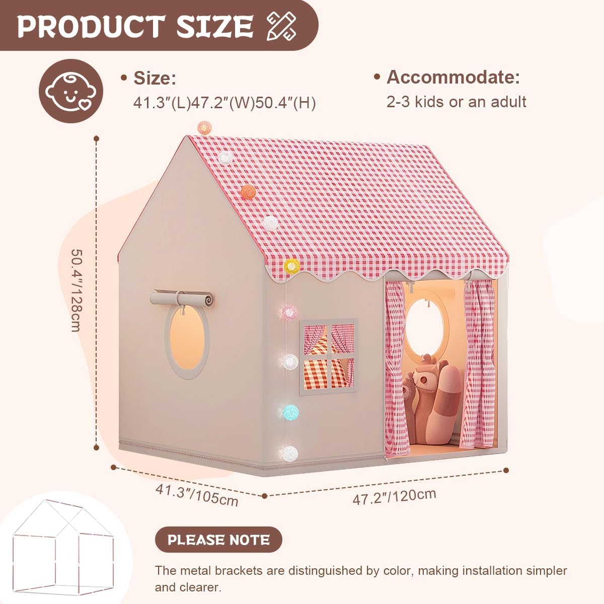 Casa de juegos infantil para interiores, tienda de juegos para interiores, tienda de princesa con ventanas, casa de juegos infantil, esquina acogedora, decoración para habitación infantil (rosa)
