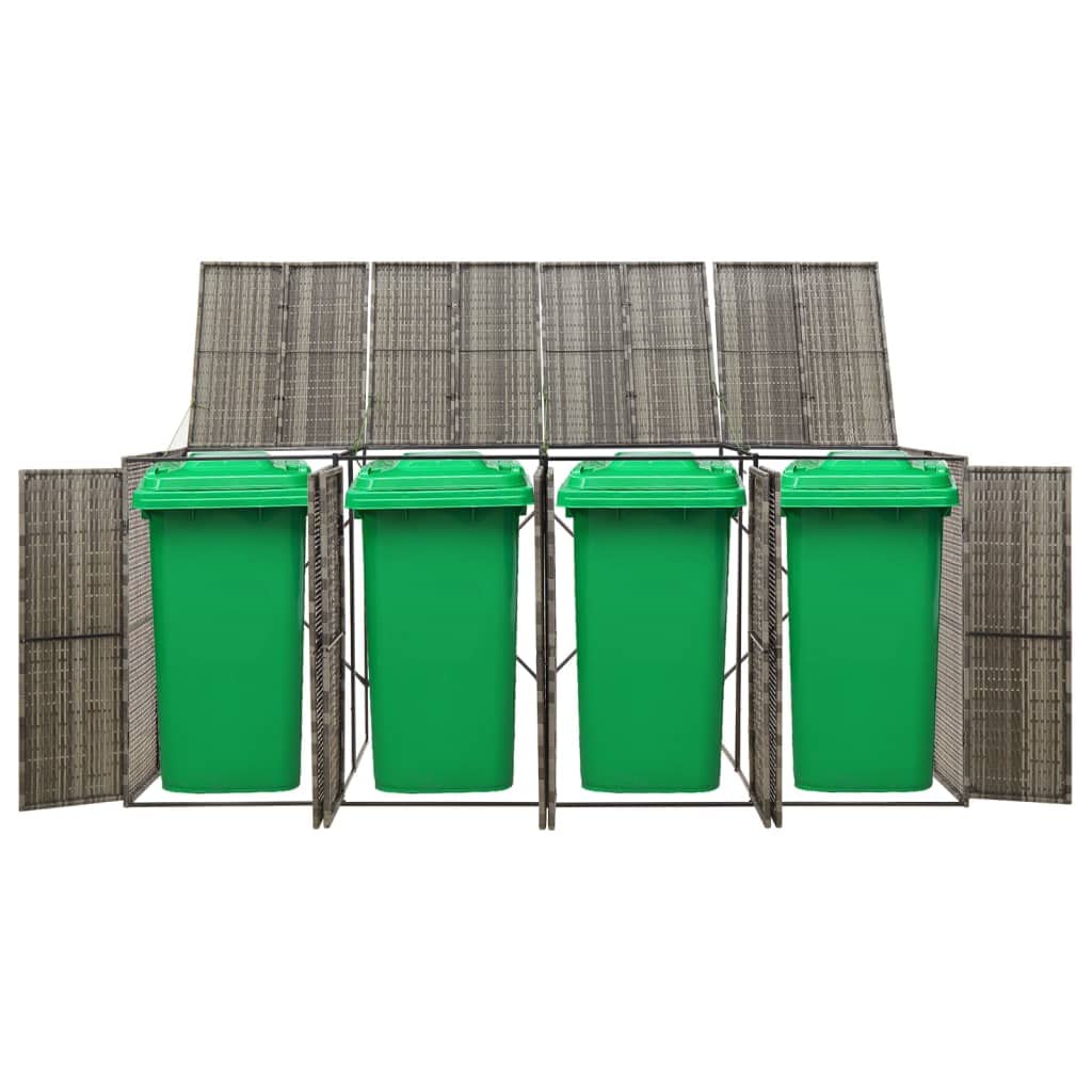 HUAKEHOM Mülltonnenbox Müllbox Mülltonnenverkleidung Mülltonnenhaus Gartenbox Müllcontainer für 4 Tonnen Grau 274x80x117 cm Poly Rattan