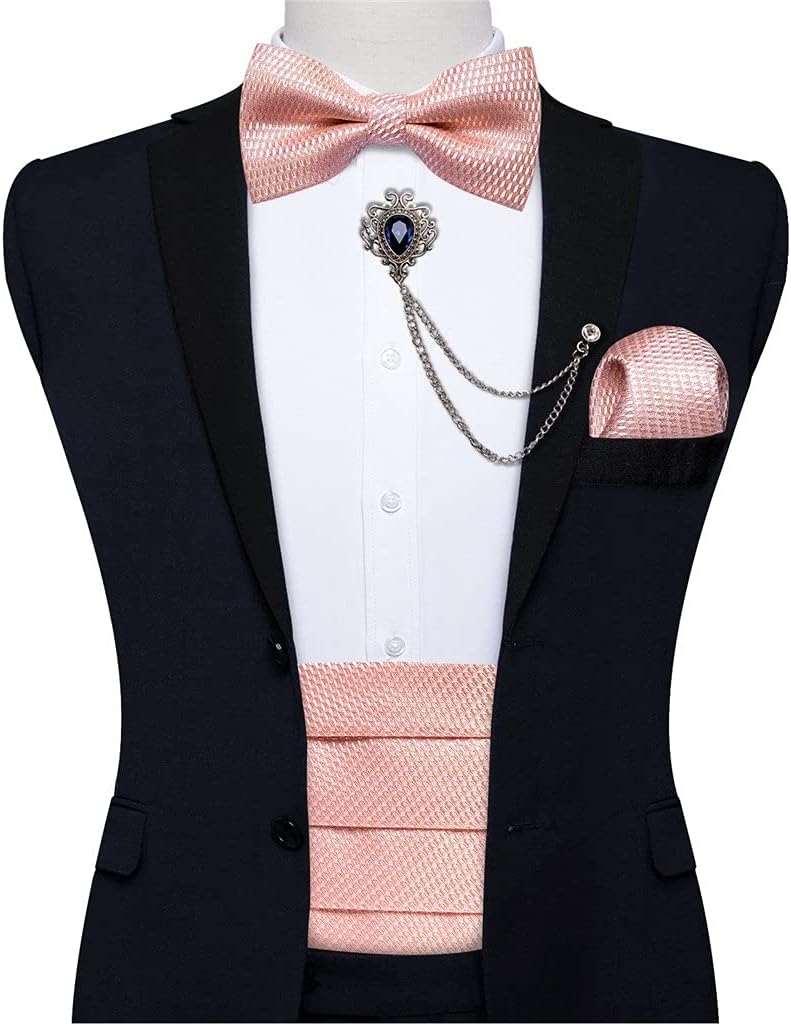 Solid Men Cummerbund Bow Tie Pocket Square Cufflinks Set Men Tuxedo Suit Accessories Elastic Belts For Men