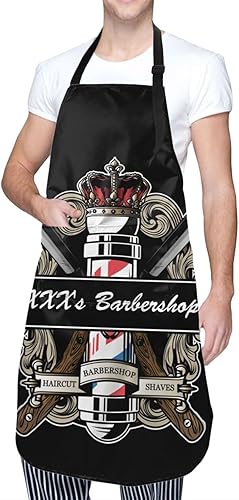 Miniatura 2 de Delantal de barbero personalizado para hombres y mujeres delantal de barbería con texto personalizado con bolsillos delantal ajustable personalizado