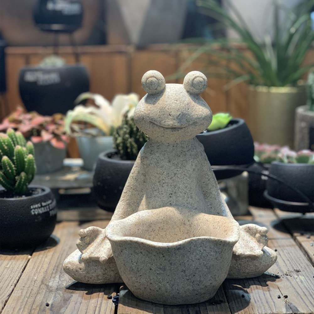 Medytująca joga żaba statuetka - żywica zen zwierzę joga figurka do jogi, żaba kwiat doniczka, klasyczna pozycja jogi, wewnątrz / na zewnątrz rzeźba ogrodowa na patio, podwórko lub trawnik (kolor: A)