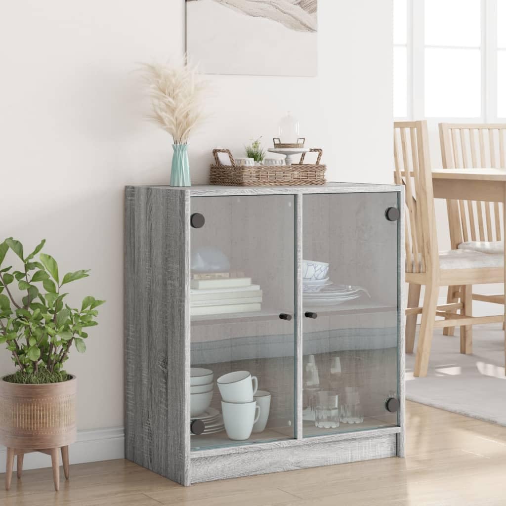 ZEYUAN Beistellschrank mit Glastüren Grau Sonoma 68x37x75,5 cm, Schrank Klein, Flurschrank, Kommode, Vorratsschrank, Flurschrank, Badezimmerschrank, Kleinmöbel - 836425