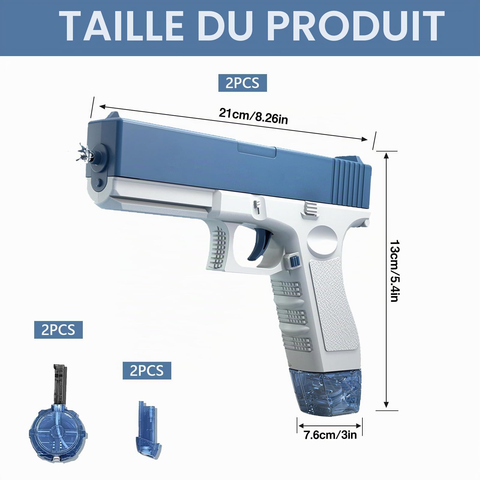 Pistolet à eau électrique jouet canon à eau haute capacité puissant automatique pistolet à eau transparent avec lumière de tir