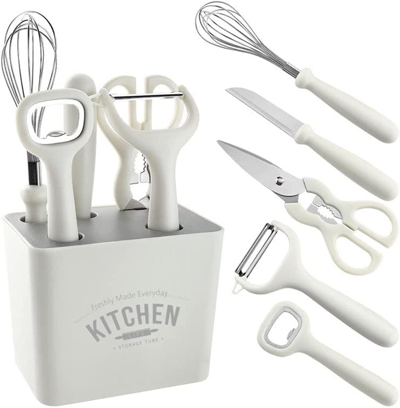 VIKITIM Kitchen Gadget Set 6-piece Set of Peeling Knife Fruit Knife Melon Planer Auxiliary Food Tool Combination Set with Storage Seat