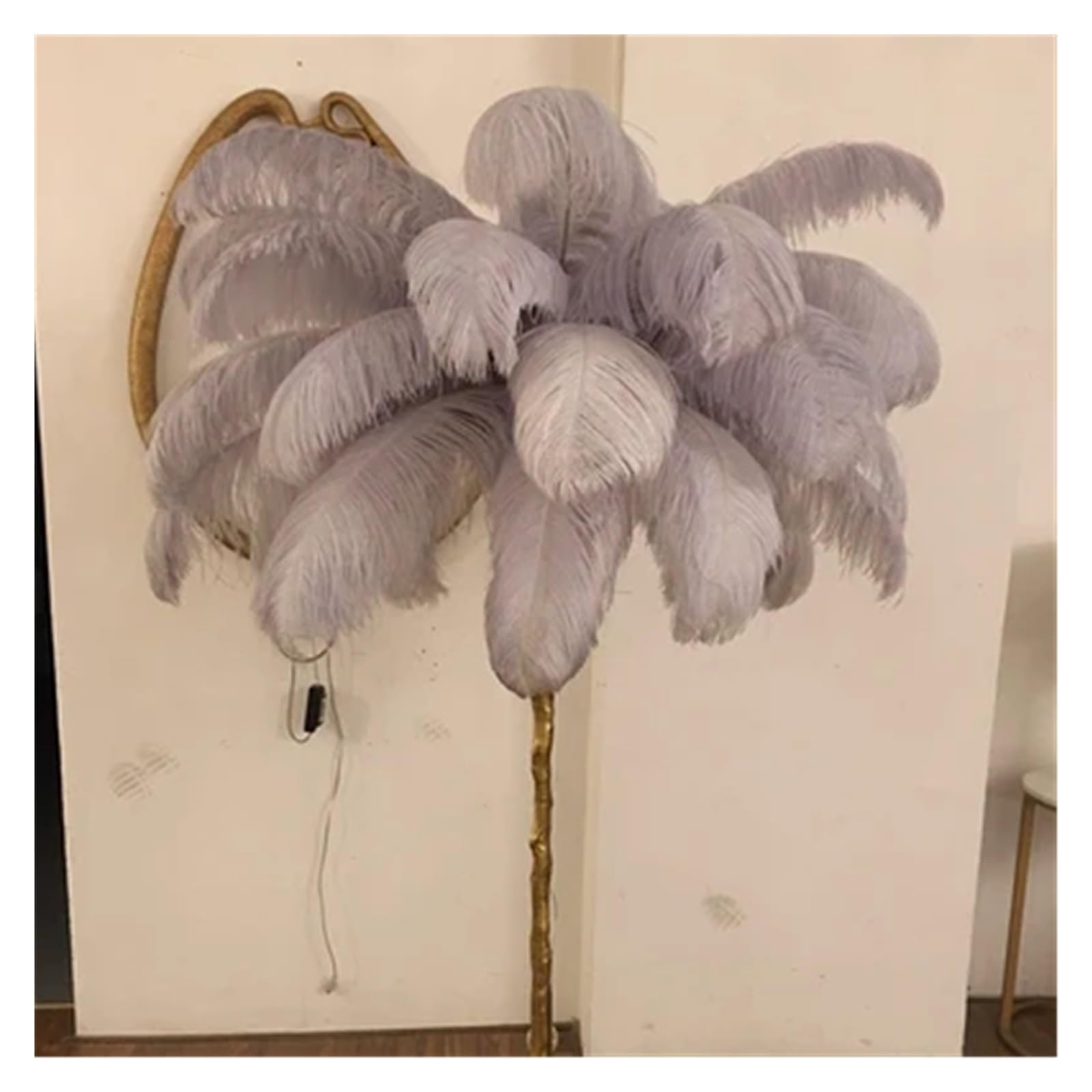 SMTYXS Modern Luxury Ostrich Feather LED Floor Light Copper Resin Nordic Lights for Living Sofa Beside Decoration Standing Lamp Elegant Luxurious(Grey Floor)