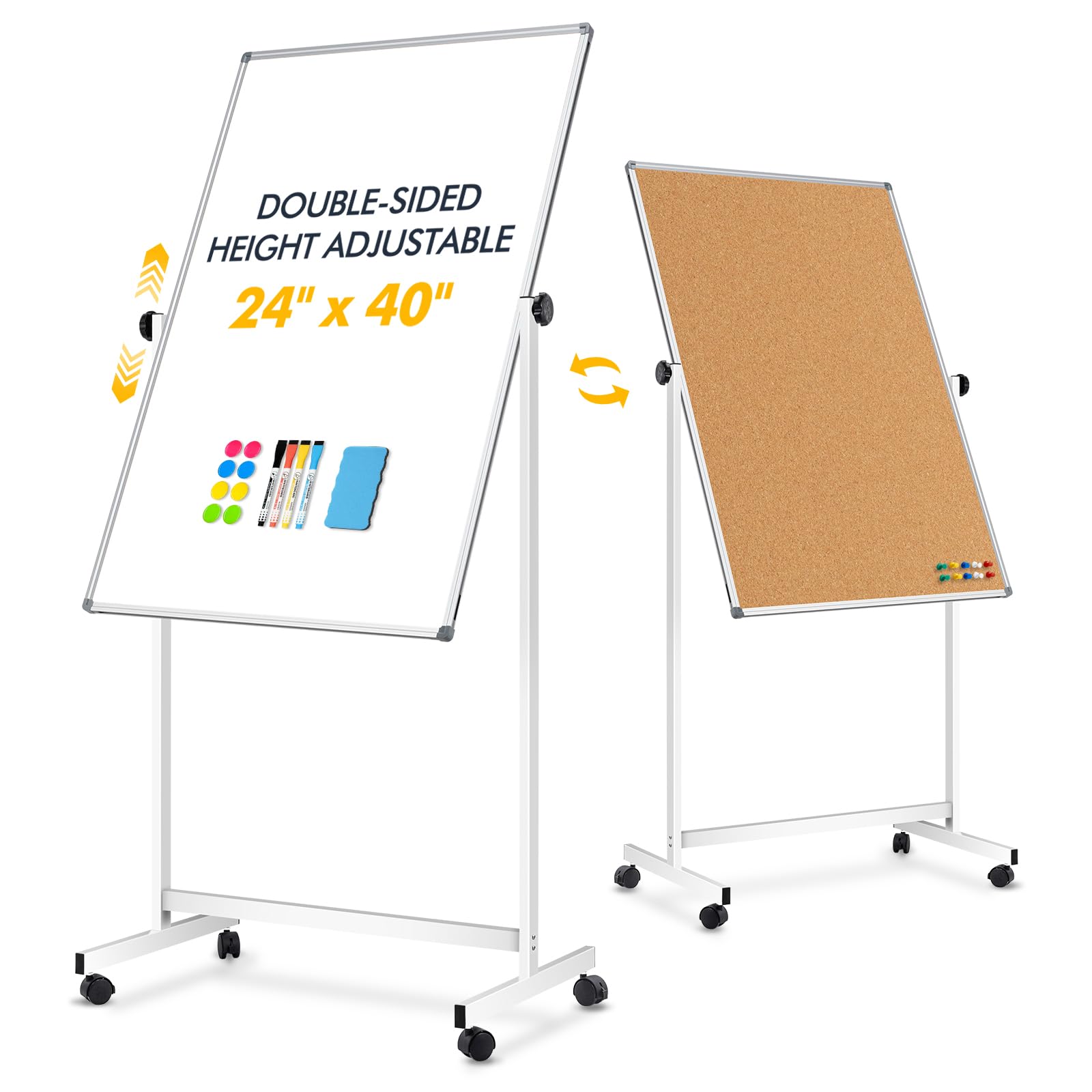 Amazon.com : Rolling Whiteboard Corkboard Combo with Stand 24