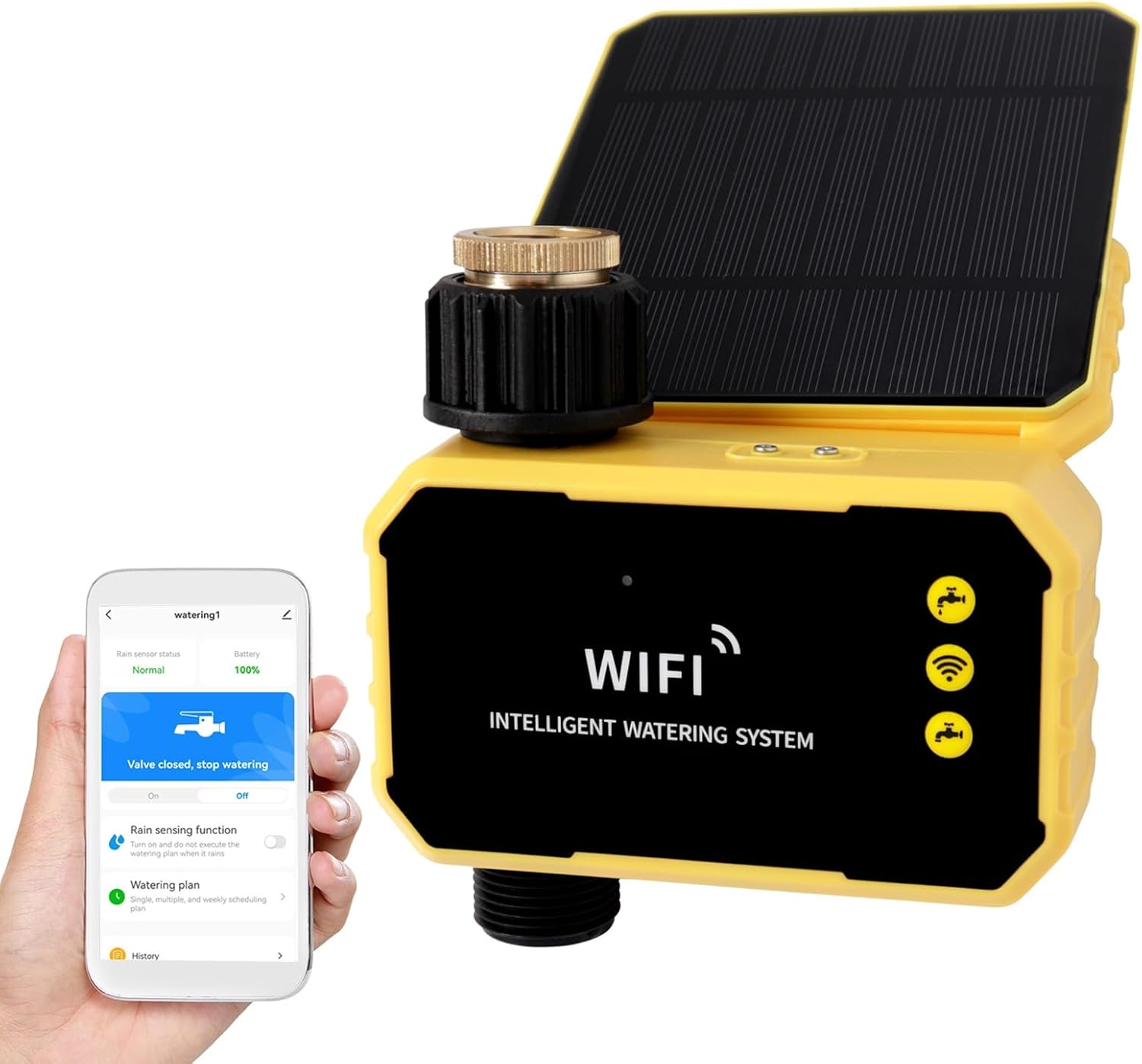 Smart WiFi Solar Irrigation Timer, Sprinkler Controller with Remote Access, Tuya and Smart Life App Compatible, Drip and Micro-Sprinkler System, Rain Sensor, Dual Power Source