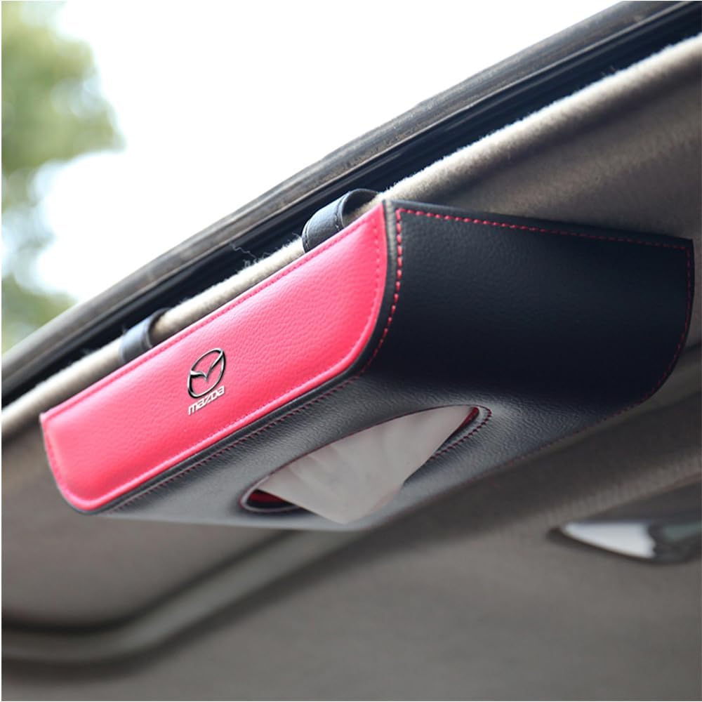 MELBIZ Car Tissue Box in PU Leather for Mazda Mazda3 CX-5 CX-7 CX-50 CX-30 CX-60 Rear Seat Towel Holder Organizer Tissue Holder Emblem Accessories,Black Red