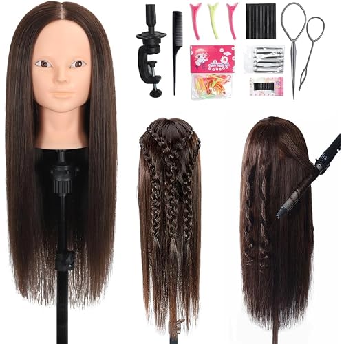 Mannequin Head 70% Real Hair for Cosmetology Practice | For salon training & makeup practice, includes mannequin doll head stylist cosmetology learning tool realistic hair texture