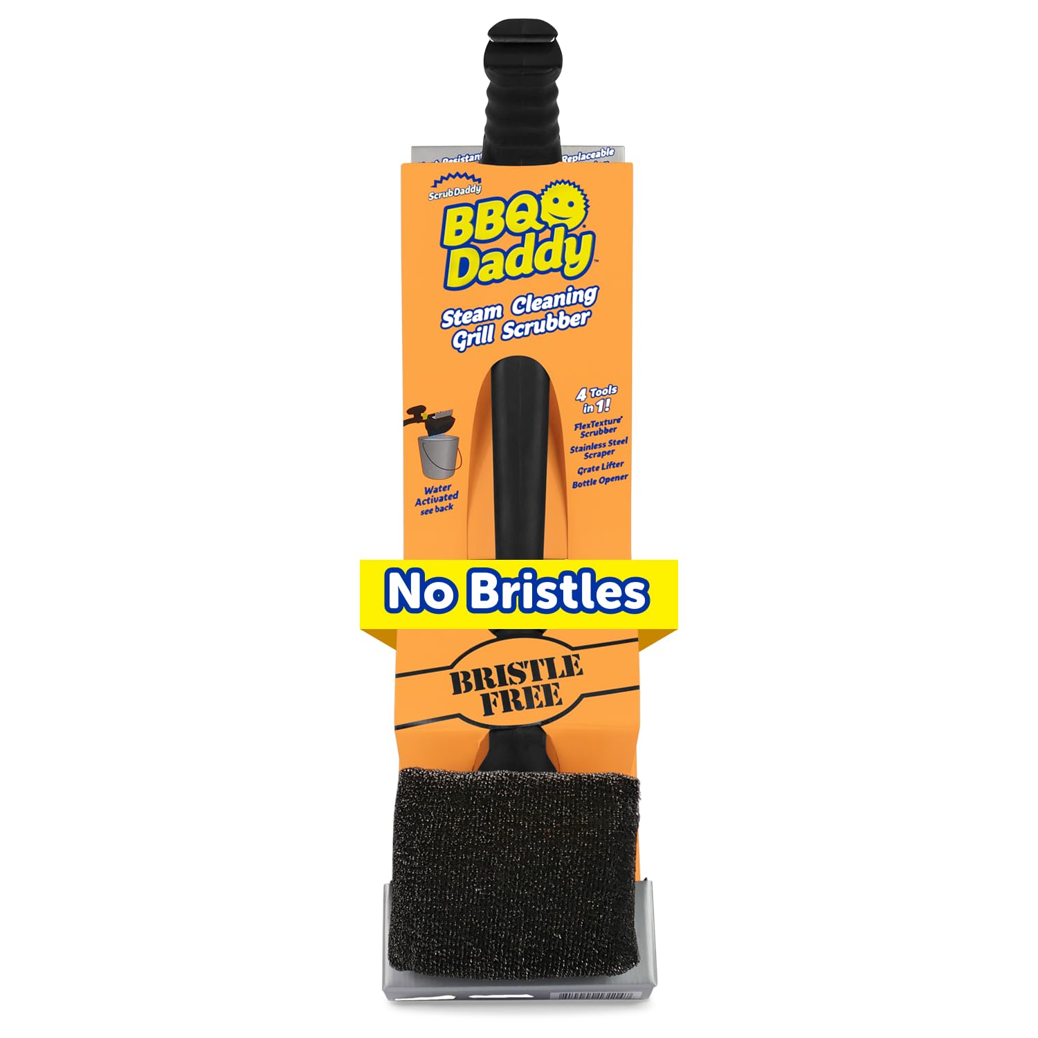 Scrub Daddy BBQ Daddy - BBQ Cleaning Brush with Scraper & Bottle Opener, Barbeque Grill Cleaner, Wire Bristle Free with FlexTexture, Barbecue Cleaner Brushes, High-Tech Cleaning Accessories for Men