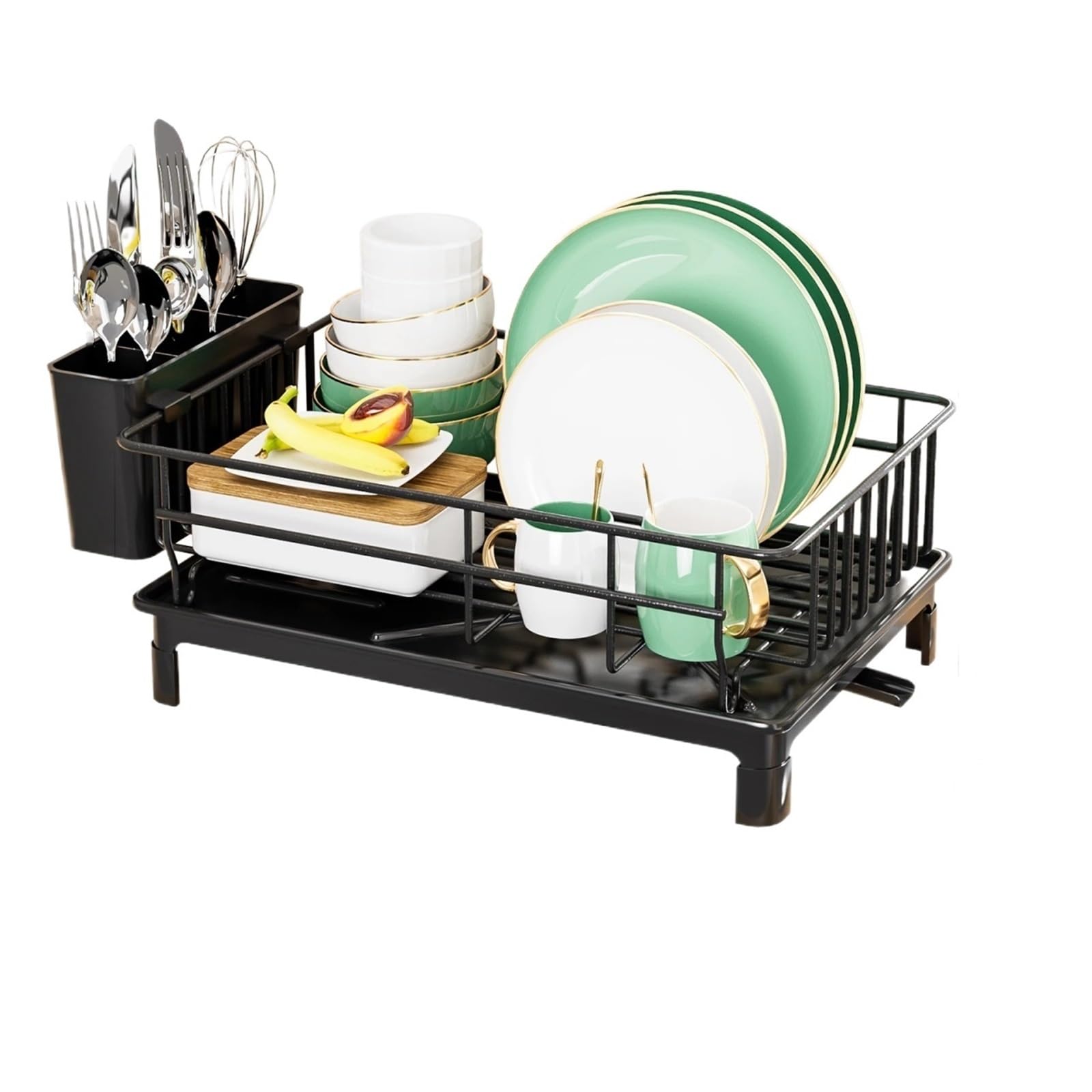 DSFVERVD Drain rack Dish draining rack,Cutlery with drain tray and drip line,cup holder,cutlery,Kitchen countertop storage