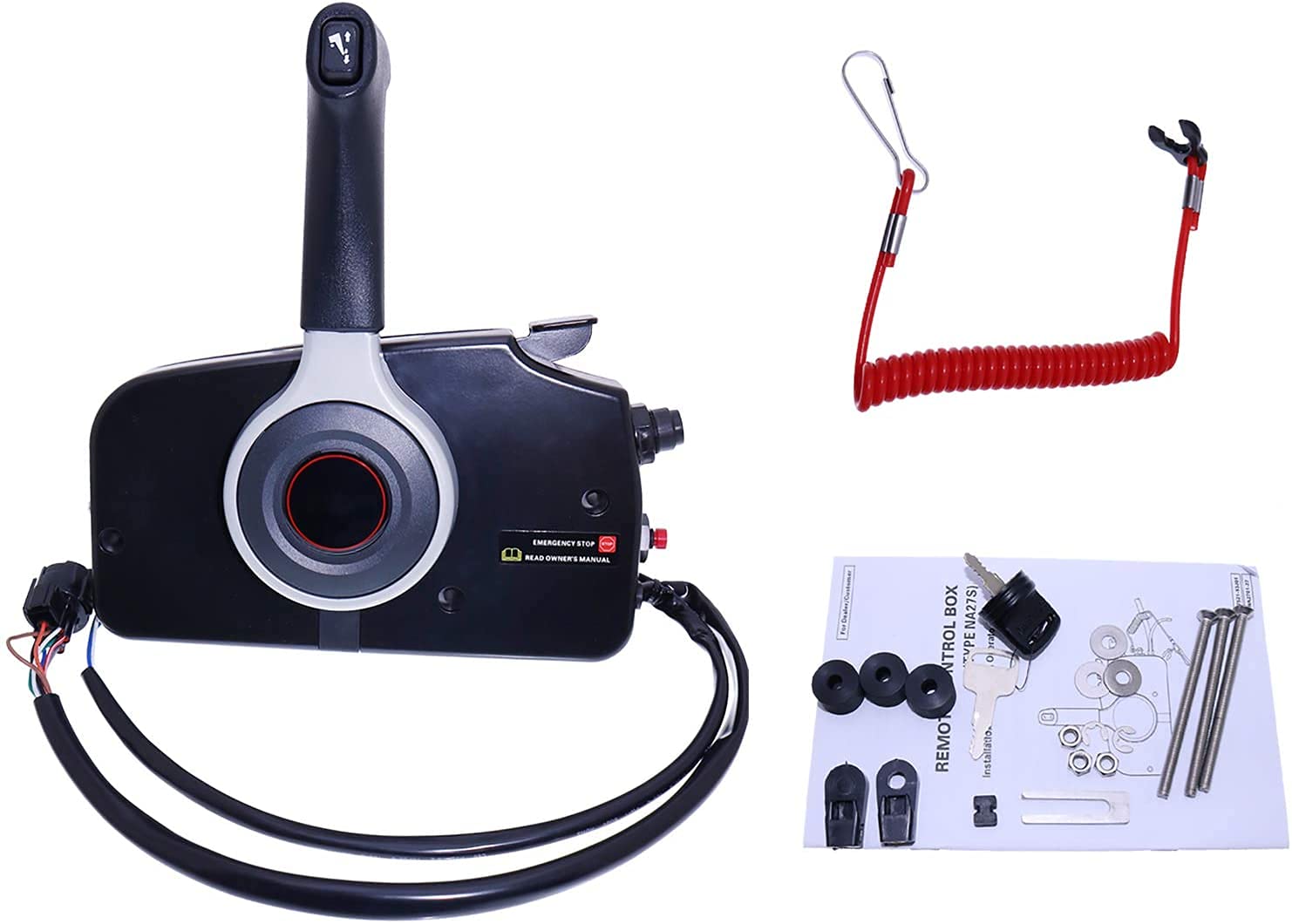 Throttle Outboard Side Remote Control Box 67200-93J50 Fits for Suzuki Outboard Boat Motor Engine Push to Open Right Hand