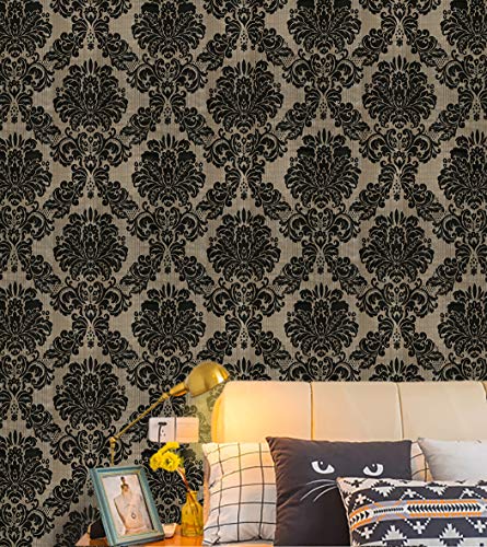 Jlhouse Vinyl Victorian Damask Wallpaper Stick And Peel - Self Adhesive Wallpaper Brown/Black Removable Paper For Bedroom Living Room Walls -17.7Inch X 118Inch/Roll #TOP2