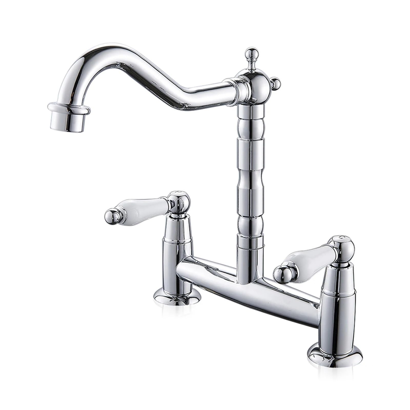 ZQFHSX Kitchen Ceramic Handle Faucet Full Brass Retro Double Hole Two Bathroom Basin Sink for Most Scenarios(Silver)