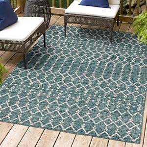 JONATHAN Y SMB108C-3 Ourika Moroccan Geometric Textured Weave Indoor Outdoor Area Rug, Bohemian, Rustic, Scandinavian Easy Cleaning,Bedroom,Kitchen,Backyard,Patio,Non Shedding, Teal/Gray, 3 X 5 JONATHAN Y SMB108C 3 Ourika Moroccan Geometric Textured Weave Indoor Outdoor Area Rug Bohemian Rustic Scandinavian Easy CleaningBedroomKitchenBackyardPatioNon Shedding TealGray 3 X 5