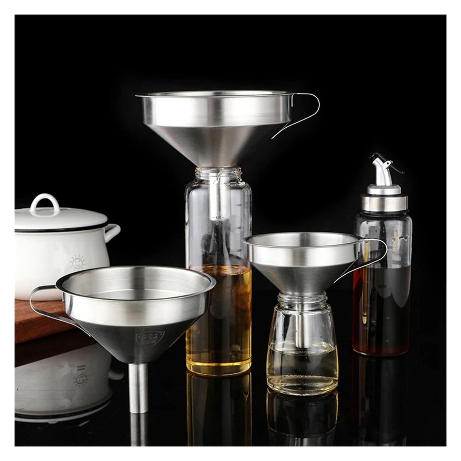 Embudo de Acero Inoxidable, Embudo for líquidos de Aceite de Cocina, Embudo de Metal con Filtro Desmontable, Embudo de Boca Ancha for enlatar Herramientas de Cocina(Large Dia 15cm)