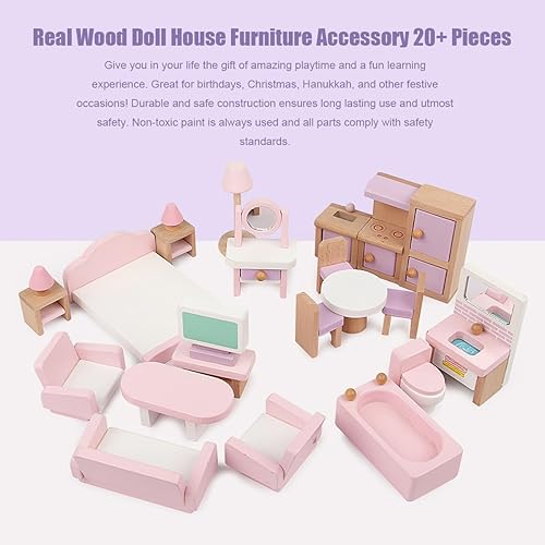 Miniatura 2 de 22 piezas de mini muebles de madera accesorios a escala 1:12 mini muebles de madera para mini sala de estar, cocina, comedor, dormitorio, baño