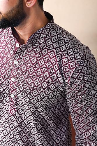 Image of ALMORA Men's Embroidered with Thread Work and Cotton Blend Only Slim Fit Kurta for Men