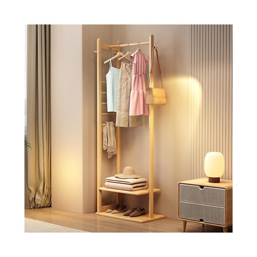 GLigeT Garderobenständer Massivholz-Garderobenständer, Boden-Schlafzimmer-Kleiderständer, Wohnzimmer-Lagerregal, einfacher vertikaler Balkon-Kleiderständer Jackenständer(Walnut)