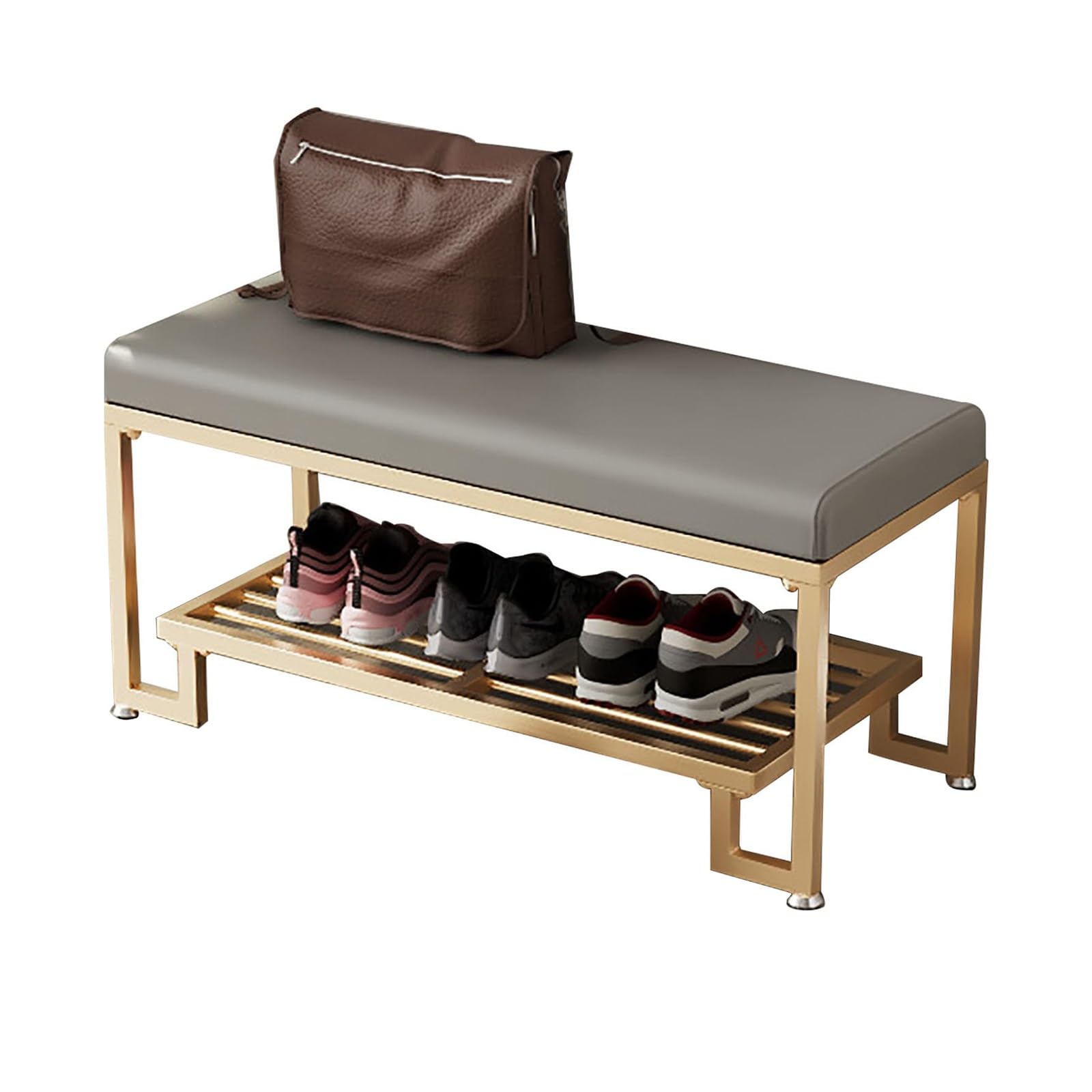 WJFTODAY Gray Upholstered Shoe Bench with Metal Legs Entryway Storage 80cm Shoe Rack with Cushion for Hallway Living Room & Balcony Stylish Front Door Stool