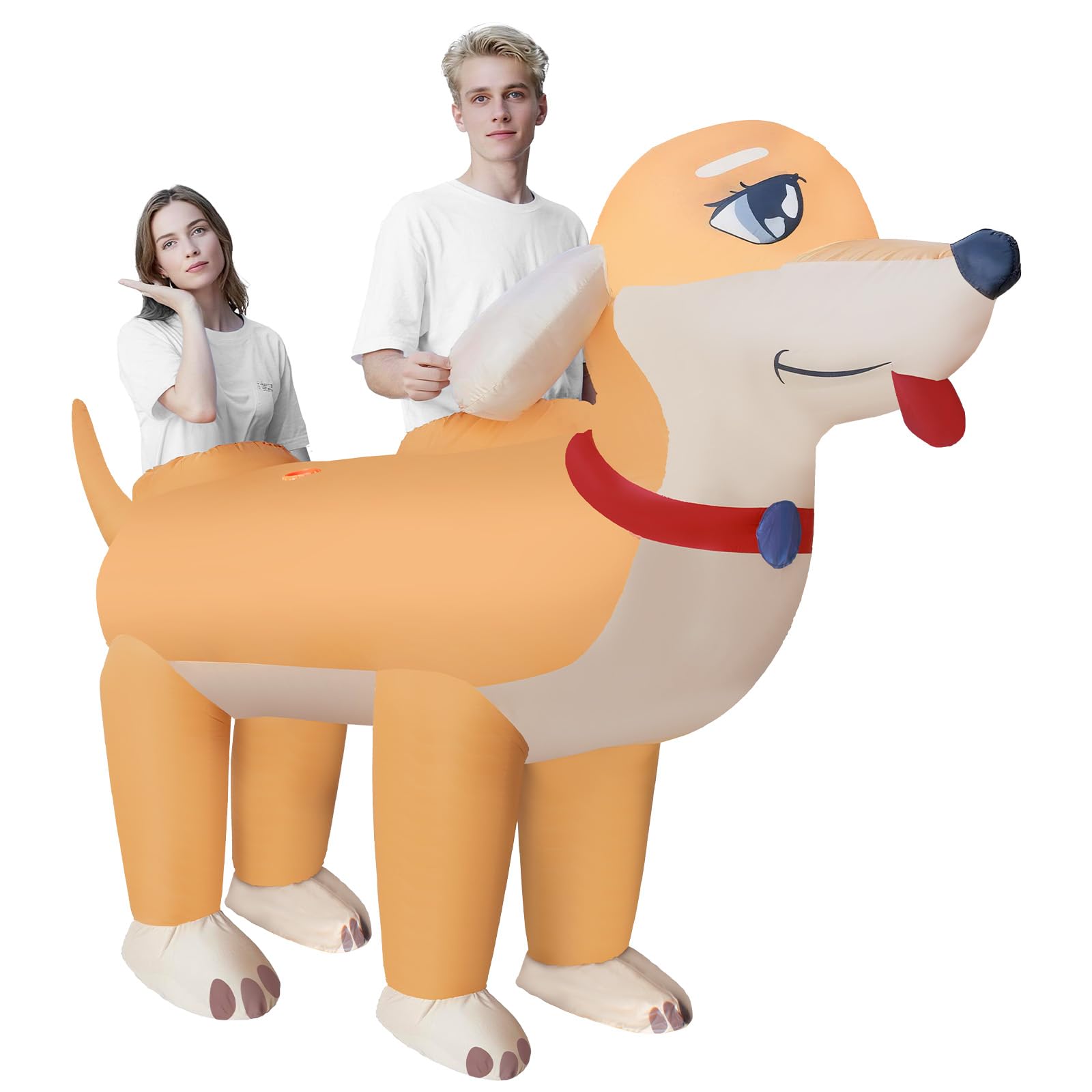 Candyhouse Costume gonfiabile per cani bassotto per adulti – Costume da coppia gonfiabile da 2,55 m, costume divertente per adulti, costume da cosplay di carnevale