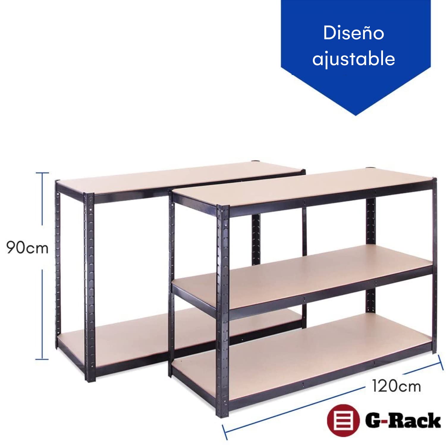 Estante de Almacenamiento para Garaje: 180 cm x 120 cm x 45 cm | Negro - 5 Estantes | 175 kg de carga cada balda (Capacidad para 875 kg) | Estantería para Garaje Muy Resistente - 5 Años de Garantía