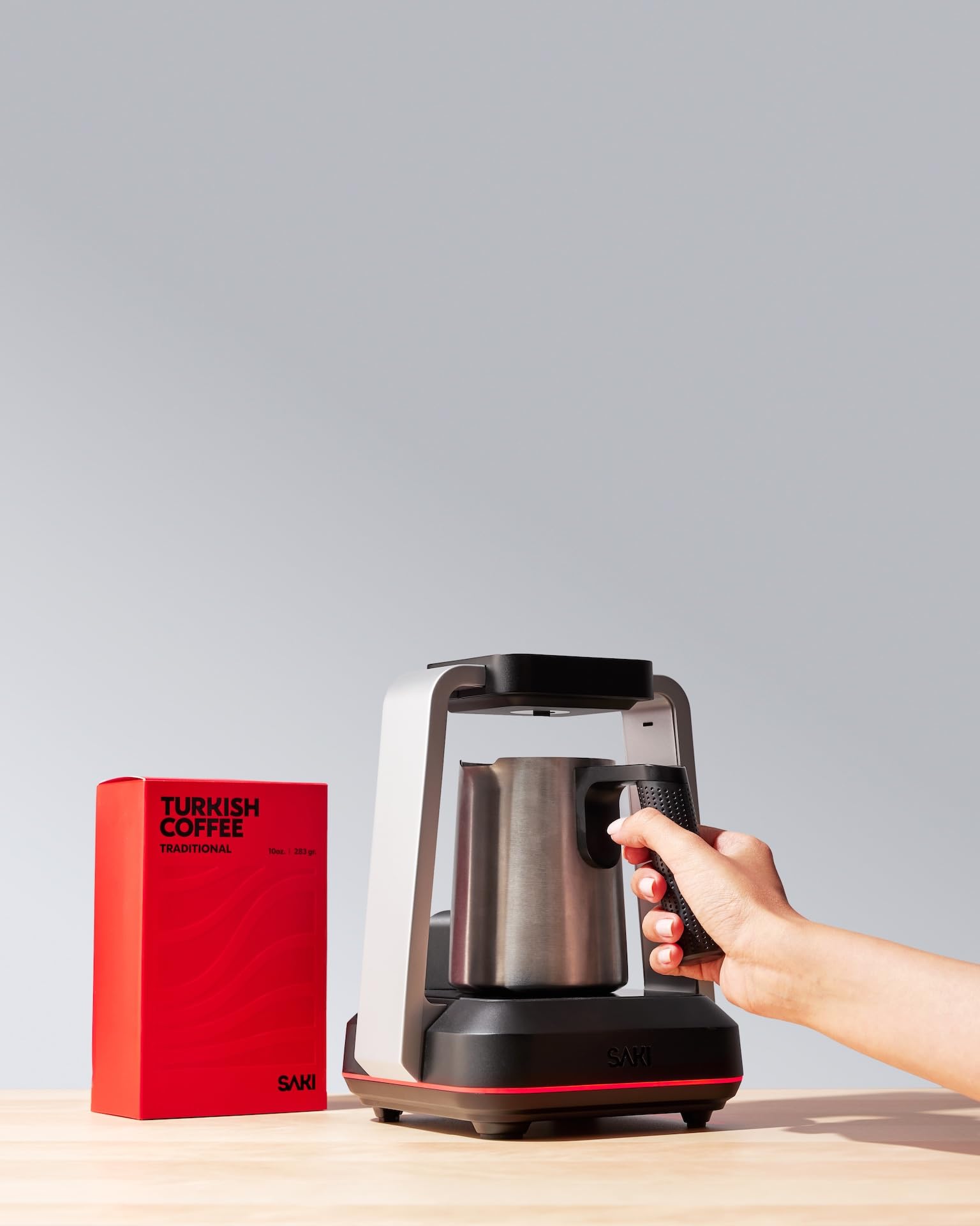 SAKI Turkish Coffee Maker, Electric with Open Form Design, SandBrew Technology, Peak Foam Detection, 100% Plastic-Free Stainless Steel, Dishwasher Safe, 1-5 Cup, 120V - Black