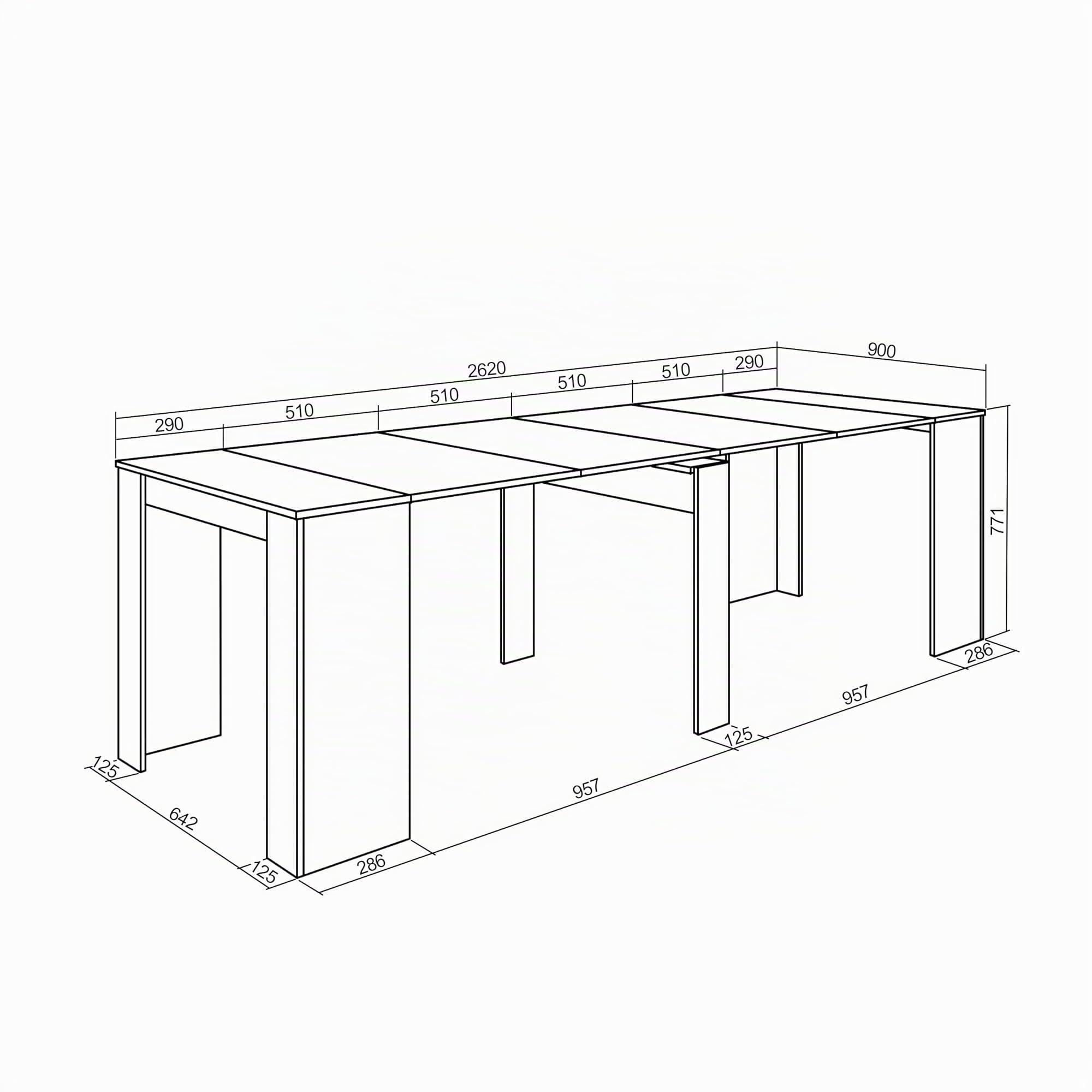 Skraut Home | Ausziehbarertisch | Multifunktionaler ausziehbarer | 260 | Für 12 Gäste | Esszimmertische | Moderner Stil | Weiß