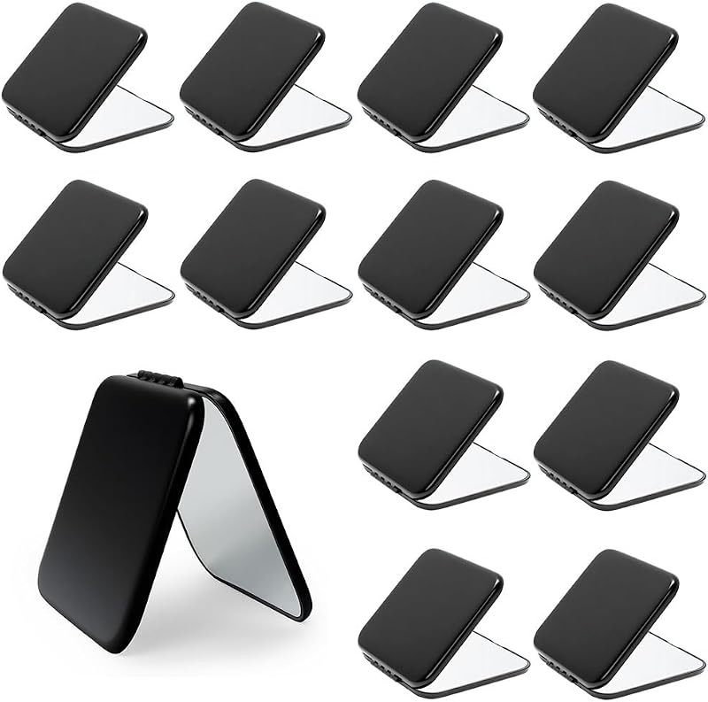 Espelho compacto quadrado Daricano de metal, dupla face com ampliação 1X/2X, preto, pacote com 12