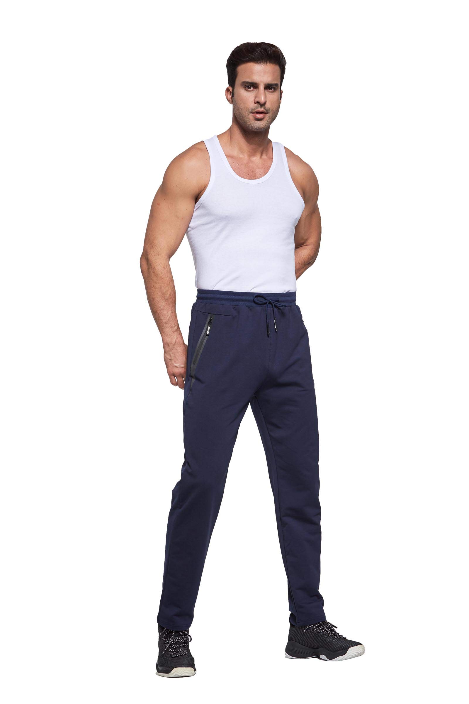 Tansozer - Pantaloni da jogging da uomo, vestibilità aderente, tasche con cerniera