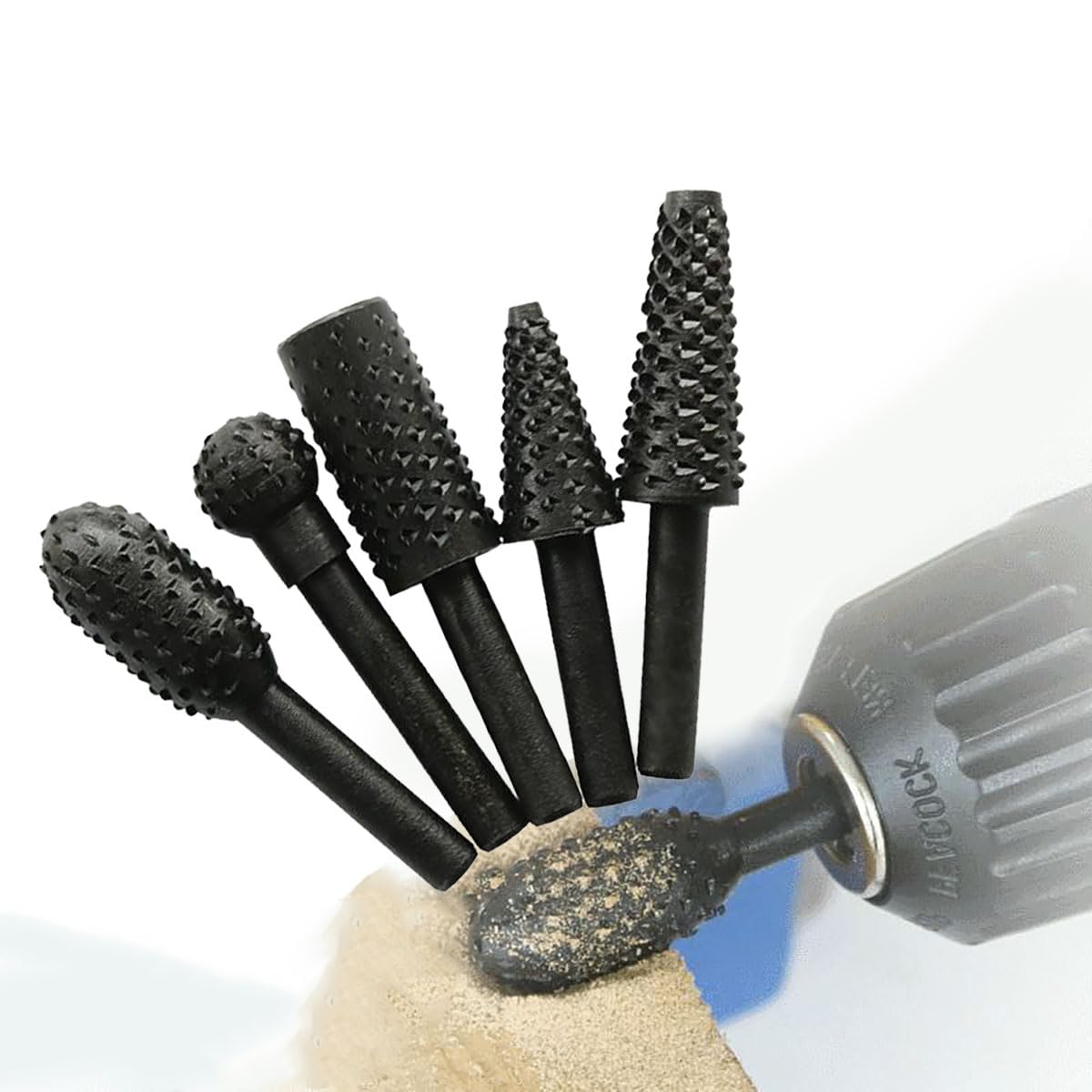 5 Piece Rotary Rasp File Set Wood Carving Burr Kit for Hardwood – 6.25mm Shank 12mm Head Diameter